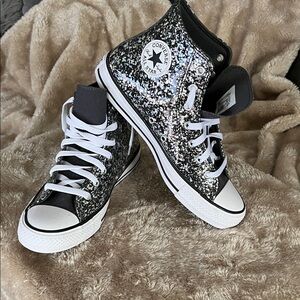 Converse Black and Silver Glitter High-Tops